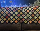 Vintage Granny Square Blanket Afghan Black With Multicolor Pattern 42x 56