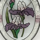 Vintage Joan Baker Oval Sun Catcher Purple Irises Hand Painted Frosted Glass