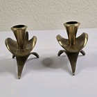 Vintage Pair Of Mcm Brutalist Hammered Brass Candle Holder Israel Free Shipping