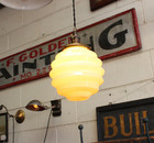 Vtg Antique Uranium Vaseline Custard Glass 8  Stepped Pendant Light Art Deco 20s