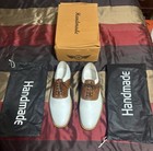 Men s Handmade Brown   White Leather Lace Up Derby Shoes Us Size 11 5-12 N mint