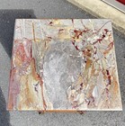 Antique Marble Top Inlaid Cabinet   Keyed Drawer  Likely Early 20th Century