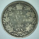 1908 Canada Silver Twenty-five Cents Coin 25c Canadian Good Circulated Worn