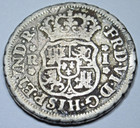 1753-lm J Spanish Peru Silver 1 Reales 1700s Pillar Pirate Treasure Antique Coin