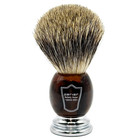 Shaving Brush Faux Horn Handle Chrome Stand 22mm Pure Badger Dense Lather Good