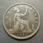 1863 Uk Queen Victoria Great Britain Large 1 One Penny Bronze Details Coin