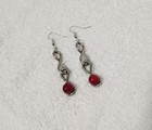 Handmade Rustic Steel Infinity Earrings Nested Burnt Red Color Bead Dangle Drops