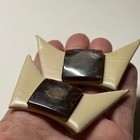 Vintage Beige Shoe Clips With Brown Accents Retro