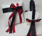 Wedding Ring Bearer Pillow   Flower Girl Basket Black Dark Red   White  t52 