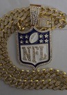 Nfl Gold Tone Rhinestone Cuban Link Chain Necklace W  Shield Logo Pendant