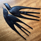 2 Vintage Ebony Wood African Tanganyika Wooden Hair Comb Afro Pick Tribal Birds