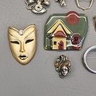 Vintage Brooch Lot Of  8 Lucinda House Pin Mask Bowling Glasses Telephone Clock