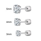 2pcs Silver Stainless Steel Round Cz Earrings Screw Back Ear Stud For Men Women