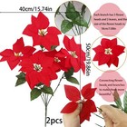 2 Pcs Red Artificial Poinsettia Bushes Christmas Velvet Silk Flowers Floral