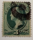 Scott  207 3c Green George Washington Stamp 1873 Bank Note-fancy Cancel-used