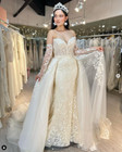 Champagne Wedding Dress Mermaid With Detachable Train Lace Gordeous Bridal Gown