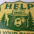 Vintage Forest Service Porcelain Sign - Smokey Bear Help Prevent Advertising