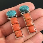 Mike Bird Romero - Native American San Juan Pueblo Turquoise   Coral Earrings