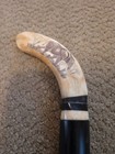 Scrimshaw African Warthog Tusk Elephant Cane Walking Stick Mahogany Walnut 36 
