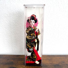 Japanese Geisha Doll Vintage Oriental Figurine Black Red Kimono Gold Obi 12  New