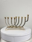 Vintage Jerusalem Gold   Silver 9 Branch Menorah Brass Judaica Candle Holder