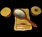 Antique Celluloid 5 Pc Vanity Set 1930s Mirror  Buffer  Tray   2 Containers