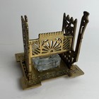 Antique Brass Ornate Desk Set Inkwell Holder Ornate Glass Insert