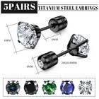 5pairs Screw Back Surgical Stainless Steel Stud Cubic Zirconia Earrings Women