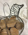 Vintage Metal Wire  chicken  Egg Basket W  20 Wooden Eggs  11  Long  8  Tall