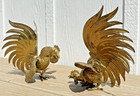 Vintage Solid Brass Rooster Figurines Set Large Heavy Farmhouse Decor Hollywood