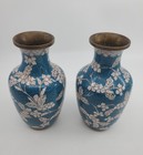 Matching Pair Of Cloisonn   Vases   asian chinese   traditional Enamel Technique   vint