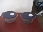 Tupperware Set  2 Rock N Serve Microwave Rounds Dk Bl sheer Vhtf Nos Free Ship