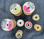 Vintage Lot Of 8 Wooden Sewing Thread Empty Spools With Labels