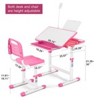 Pink Height Adjustable Kid Study Desk Chair Set Student Girl Table W lamp drawer