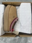 Ugg Women   s Brown Suede Slip-on Slippers Red white Trim Logo Round Toe 6