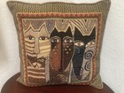 Vintage Tapestry Laurel Burch Pair Of Cats Throw Pillow 18  X 18  Complete