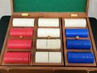 Vintage Drueke 300pc Red  White  Blue Poker Chips In Wood Box With Pullout Trays