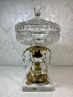 Hollywood Regency Crytal Candy Compote Dish On Brass W  Fine Marble Base