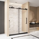 60  w X 76  H Single Sliding Frameless Shower Door Clear Tempered Glass Black