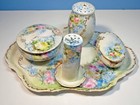 Antique 15 Pc Dresser Vanity Set  Limoges France  Floral  Gilded Wg   Co