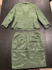 Vintage Le Suit Sage Green Jacquard Skirt Suit 2pc Gold Buttons- 12p