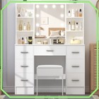 Modern Vanity Makeup Desk Dresser Table Set Led Lighted Mirror With 7-drawer