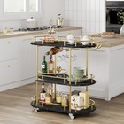 Gold Bar Carts With 4-tiers Storage Shelves   mobile Bar Seving Carts On Wheels   
