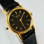 Vintage Seiko Small Face Women s Thin Dress Watch Gold Black Leather 1n00-0f69