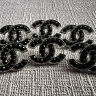 Lot Of 10 Silver Black Tone 22x15 Mm Chanel Cc Coco Button Buttons Stamped Steel