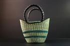African Bolga Basket Ghana Handwoven Market Tote Leather Handle Decor-g5626