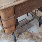 Antique Pre-1930 Treadle Sewing Machine Wooden Cabinet Table Cast Iron Base
