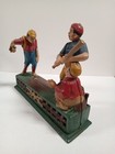 Vintage 50s Baseball Player Cast Iron Mechanical Bank Hometown Battery -  