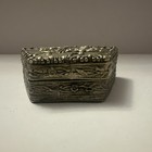 Vtg Asian Repousse Metal Snuff Pill Trinket Box Bird Floral Lift Off Lid