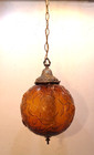 Vtg Mid Century Modern Amber Glass Hanging Swag Lamp Retro 1960 s